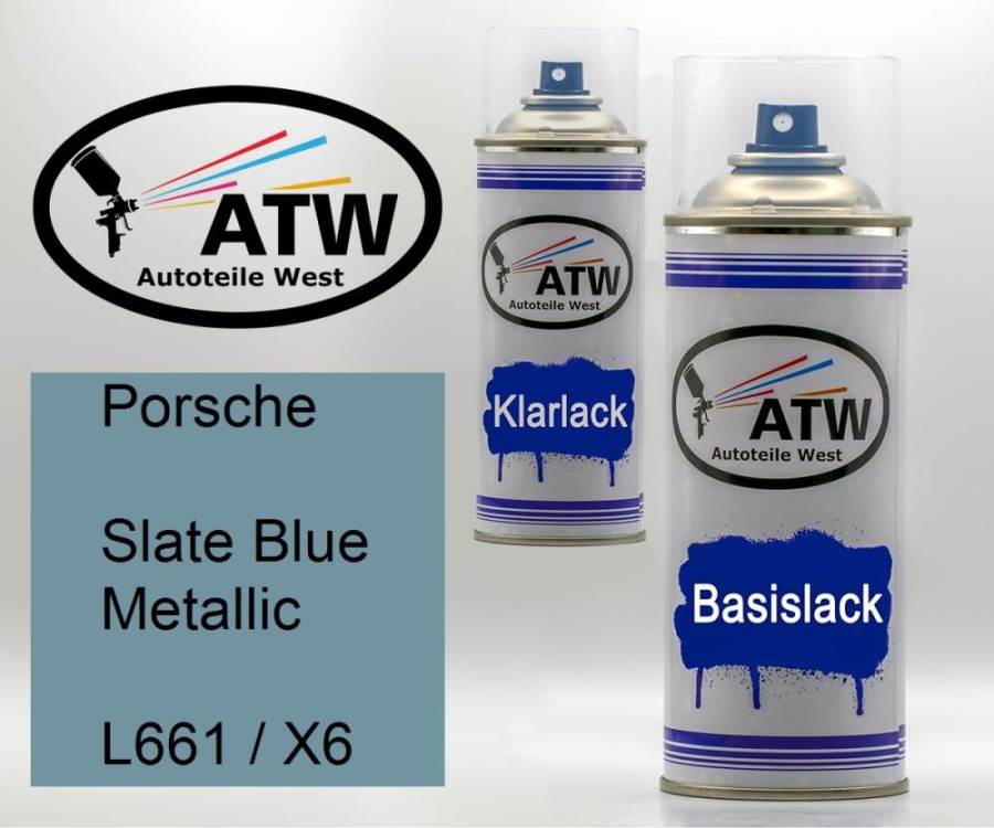 Porsche, Slate Blue Metallic, L661 / X6: 400ml Sprühdose + 400ml Klarlack - Set, von ATW Autoteile West.